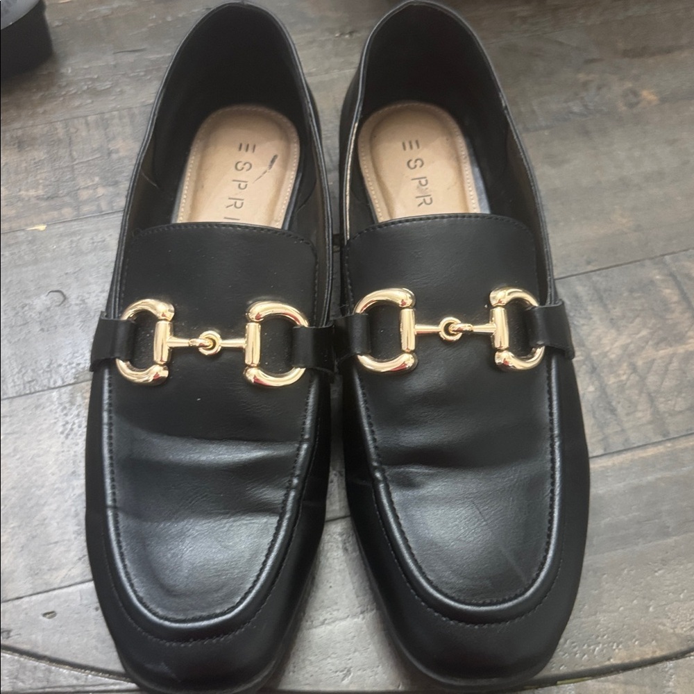 Esprit Black Loafers with Gold Accent